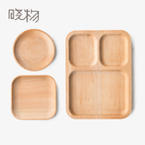 日式餐具木盘子创意儿童餐盘饭盘分格点心盘木质托盘餐饮圆形碟子
