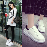 2016新款时尚休闲鞋 白色板鞋厚底增高女鞋 韩版中学生系带小白鞋