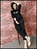 西西小乔 欧洲站 2016春季新品女士 韩版字母两件套显瘦针织套装