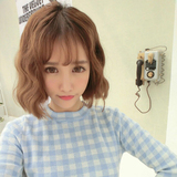 韩式时尚女生短发空气刘海玉米烫棕色泡面卷波浪蛋卷头自然假发套