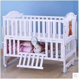 亮贝贝婴儿床实木变书桌儿童床多功能白色婴儿摇篮床宝宝床送蚊帐