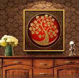 手绘装饰油画欧式东南亚抽象泰式金箔风景发财树花卉客厅餐厅玄关