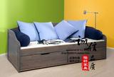 美式实木沙发床宜家汉尼斯多功能实木沙发床推拉坐卧两用组合定做