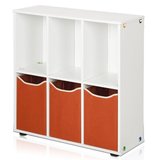 工贸店白色+橙色六格三抽收纳柜 两层儿童书柜 长60宽24高64厘米