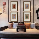 中式客厅装饰画酒店宾馆花苏绣成品瓶刺绣组合新古典挂画平安是福