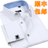 中年纯白色衬衫男士长袖夏季薄款修身型商务休闲爸爸正装法式衬衣