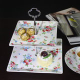 水果盘客厅现代多层 欧式创意下午茶点心架 田园碎花双层蛋糕托盘