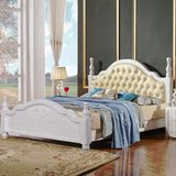 欧式床简欧田园全实木床双人床1.8米公主床美式真皮软靠婚床白色