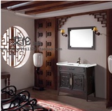 现代中式浴室镜柜组合橡木实木落地式小户型洗手脸盆洗漱台