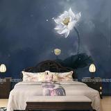 现代简约荷花墙纸 创意手绘卧室床头沙发背景墙壁纸 艺术无缝壁画