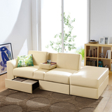 日式小户型皮艺多功能沙发床双人组合沙发折叠带抽屉转角储物沙发