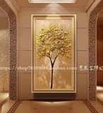 手绘客厅卧室玄关装饰画抽象挂画走廊过道立体金色油画发财树油画