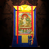 藏传阁 唐卡文殊菩萨画像刺绣佛教挂画尼泊尔织锦国唐丝绸装饰画