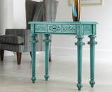 法式新古典水洗蓝做旧餐边台 欧式美式实木雕花玄关桌 地中海家具