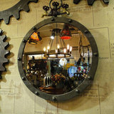 复古LOFT工业风装饰品创意水龙头浴室镜子壁挂化妆镜个性圆镜壁饰