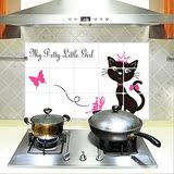 可爱卡通动漫黑色小猫咪粉色蝴蝶墙贴纸厨房装饰防油污贴画耐高温