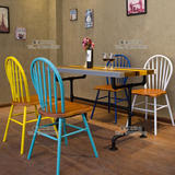 欧式创意实木复古休闲椅子酒店餐厅家用漫咖啡厅桌椅乡村美式餐椅