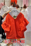 韩国东大门2016夏装新款甜美气质荷叶袖雪纺衬衫女显瘦V领上衣潮