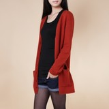 16春秋新款韩版女装纯色中长款V领羊绒开衫针织修身外套毛衣包邮