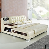 卧室现代简约皮床榻榻米真皮床双人床1.8米气动婚床储物床软体床