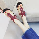 2016新品韩版皮带扣平底夹脚凉鞋女式夏季复古风平跟罗马凉鞋潮