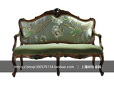 新古典实木雕花双人沙发椅美式高档休闲布艺刺绣沙发法式奢华沙发