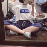 韩国东大门2015秋季新款宽松字母贴布t恤女薄款套头卫衣女潮