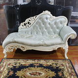 欧式新古典贵妃椅卧室沙发单人真皮实木雕花美人榻美式懒人躺椅