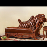 欧式实木雕花贵妃椅 欧式真皮贵妃椅 实木雕刻家具贵妃椅 可定制