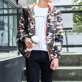 秋冬季新款男士夹克衫韩版修身青少年收口袖连帽外套男生迷彩外衣