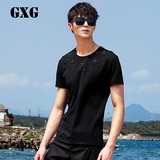 GXG男装 男士短袖T恤 时尚修身黑色纯色圆领短袖T恤男#52144017