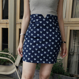 2016夏季新款 韩版修身短裙舒适弹性爱心波点高腰包臀牛仔半身裙