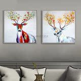 北欧风格麋鹿动物手绘画简约现代装饰画客厅沙发背景挂画卧室墙画