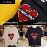 韩国正品代购 BEYOND CLOSET 16新男女 HONG KONG EDITION心形T恤