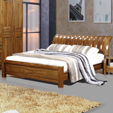 黄金胡桃木全实木床1.8米双人床婚床高箱实木床新中式现代床新品