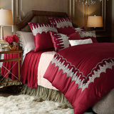 美式蕾丝婚庆四件套1.8大红结婚床上用品六件套被套刺绣床品家纺