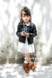 韩国童装女童装秋款新品黑色皮夹克外套女宝宝短款皮尤皮衣韩范潮