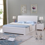 白色全实木床1.51.8米双人床开放漆水曲柳木纹床中式高箱床储物床