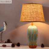 欧式复古陶瓷台灯创意时尚客厅卧室床头灯中式美式调光灯红色蓝色