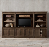 美式实木电视柜客厅大户型仿古家具橡木组合做旧储物柜书柜可定制