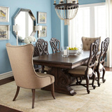 出口美式餐桌法式新古典实木橡木长餐桌椅子雕花欧式仿古做旧家具