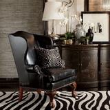 美式老虎椅实木单人沙发小户型卧室高背椅休闲椅子欧式皮艺沙发椅