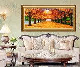 纯手绘油画风景欧式装饰画玄关发财树黄金大道客厅沙发背景墙挂画