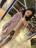 秋冬新款韩版女装中长款西装长版藕粉色西装外套羊绒毛呢外套大衣