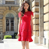 2016夏季新款女装韩国代购鱼尾裙唐嫣同款红色蕾丝连衣裙小红裙子