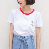 字母印花白色T恤女夏短袖修身球衣2016新款学生百搭韩版休闲上衣