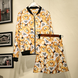 韩国代购秋装女装甜美小熊两件套套装连衣裙长袖卫衣小外套a字裙