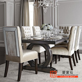 美式实木长方形餐桌法式新古典复古黑色桌子简欧后现代餐桌椅组合