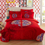 婚庆床品四件套大红色丝绸缎结婚被套家纺床上用品被子床单2.0m