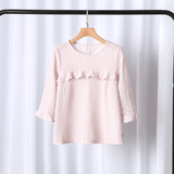 最新潮款2016夏季女装新款 韩版纯色七分喇叭袖显瘦薄款针织衫